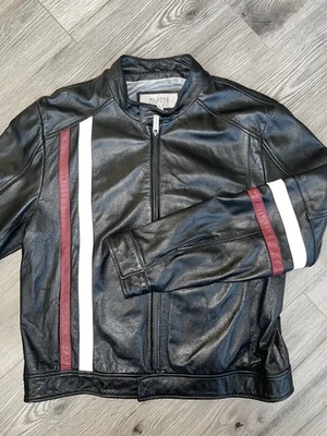 Wilsons Leather M. Julian Black Racer Moto Biker Striped Jacket Men’s Size L - Image 1 of 4