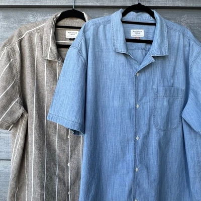 American Eagle Men's 2XL Shirts Short Sleeve Button Up Linen/Cotton Lot of 2 EUC - Image 1 of 4