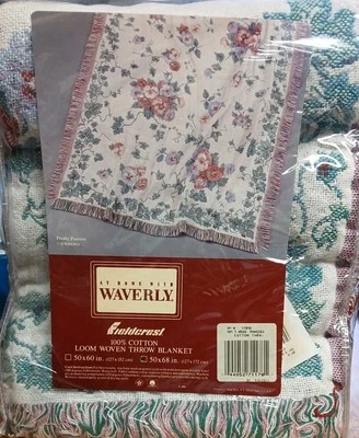 Waverly Loom Woven Throw Blanket Pretty Pansies Flowers New 100% Cotton 50x68 In - Image 1 of 4