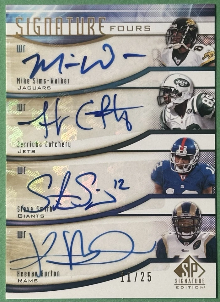 2009 SP Signature Fours Auto Mike Sims-Walker Jerricho Cotchery Steve Smith /25 - Image 1 of 1