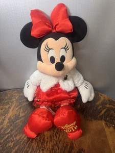 Disney Store Minnie Mouse 2018 Holiday Peluche Vestito Rosso Giacca Pelliccia Bianca 16" - Foto 1 di 12