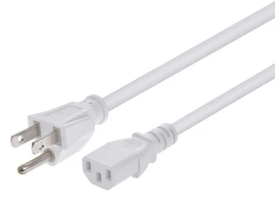 Monoprice Power Cord 6ft White 3-Prong For AC Adapter Laptop Monitor Projectors - Image 1 of 4