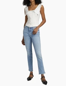 Mother Light Wash Mid Rise Dazzler Flood Jeans Raw Hem Sweet Petals 27 - Picture 1 of 10