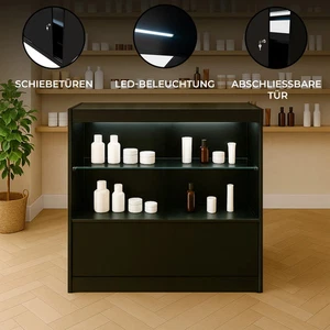 Schwarze LED-Ladentheke C900 – Abschließbare Aufbewahrungseinheit I Glasvitrine - Bild 1 von 9
