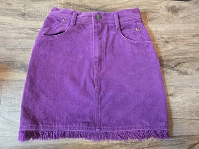 Sz 10 Girls Purple Denim Jean Skirt Frayed Edge Vtg 90s Kids Clothes Who Says - Image 1 of 4