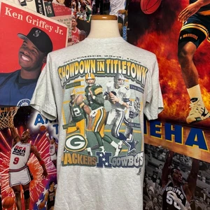 Vintage 90s Green Bay Packers Dallas Cowboys Aikman Deion Sanders Tee Sz Large - Bild 1 von 7