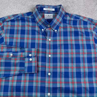 LL Bean Shirt Mens 2XL XXL Blue Plaid Kennebunk Sport Wrinkle Free Oxford - Image 1 of 4