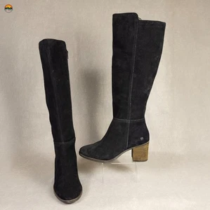 Lucky Brand Bonnay Knee-High Boots Black Suede Leather Side Zip Women's Size 9M - Picture 1 of 13
