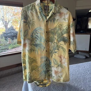 Tommy Bahama Hawaiihemd Seide gelb Herren klein Blumenmuster Knopfleiste cool - Bild 1 von 11