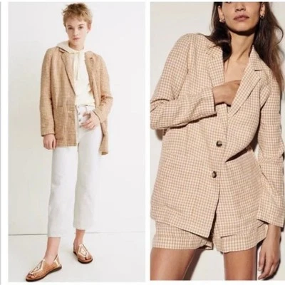 Blazer Madewell Dorset 100 % lino estampado a cuadros guinga talla XS chaqueta pequeña Foto 1 de 4