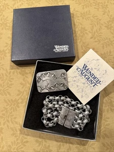 Vtg WENDELL AUGUST FORGE Ginkgo Tree Bracelet & Brooch Pin #381 Aluminum in Box - Picture 1 of 6