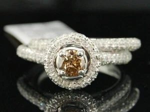 Brown Lab Created Diamond Bridal Set White Gold Plated Wedding Engagement Ring - Picture 1 of 9