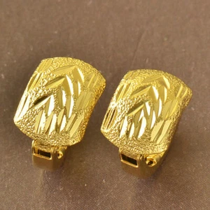 Pretty New Yellow Gold Filled Diamond-Cut Demi-Hoop Hoop Stud Clip Earrings - Picture 1 of 4