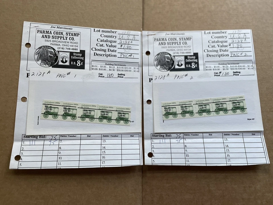 US Transportation PNC MNH #2128A =PNC#1 +PNC#2 +Old Dealer Auction Sheets - Image 1 of 1