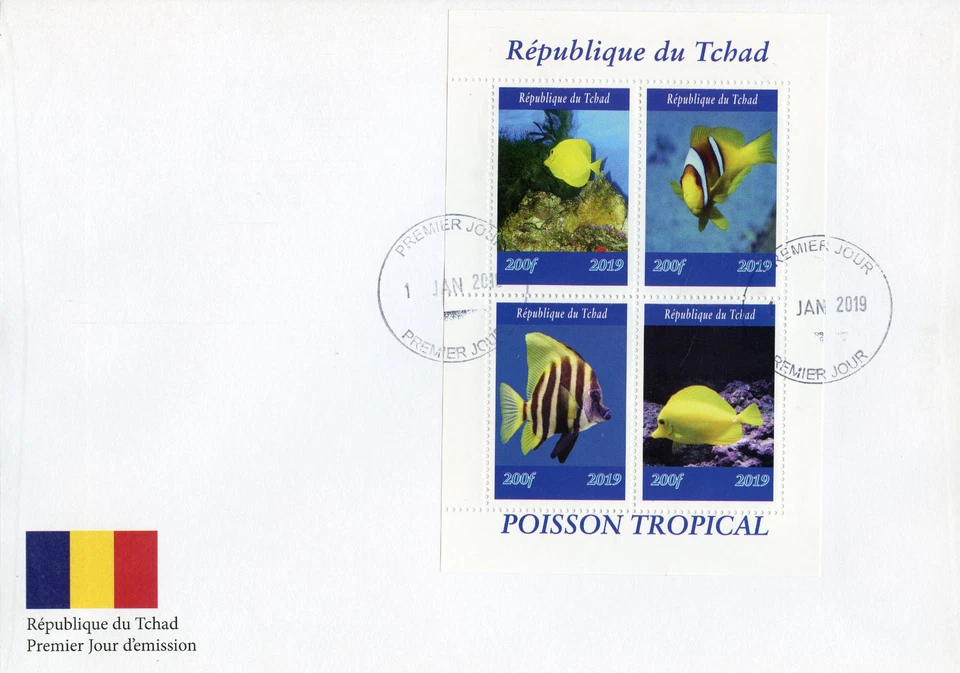 Chad 2019 FDC Tropical Fish Tang 4v M/S Cover I Poisson Fishes Marine Stamps - Image 1 of 1