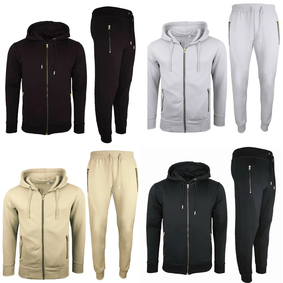Mens Basic Tracksuit Boys Plain Jogging Bottom Tracksuits Zip Track Top Fleece — 第 1/1 张图片