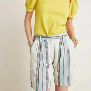 Neu mit Etikett Anthropologie DRa Viola gestreifte Leinenmischung Shorts - Bild 1 von 8