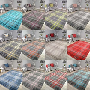 Modern Soft Tartan Checked Design Pattern Rugs Long Runners Small Extra Large UK - Picture 1 of 26