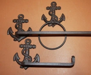 (3) Nautical Bath Accessory Set Rustic Brown Heavy Cast Iron, 3 piece set - Picture 1 of 10