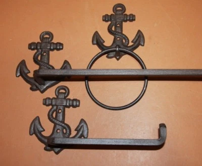 (3) Juego de baño de anclaje, decoración de baño, decoración náutica, decoración de playa, diseño de marineros Foto 1 de 4