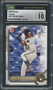 2022 Bowman Prospects Felix Valerio BP-128 Bowman 1st - CSG Gem Mint 10 - Picture 1 of 2
