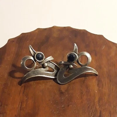 Pendientes de lapislázuli artesanales vintage de plata de ley con diseño modernista abstracto Foto 1 de 4