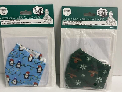 Two Kids Face Mask Holiday Fabric 3D Green and Blue Reusable by Pavillion Cares - Image 1 of 4