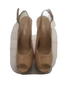 💥WOMENS PEEPTOE NUDE FAUX-LEATHER STILETTOS 👠Size UK 3 * WORN ONCE EXCELLENT! - Picture 1 of 8