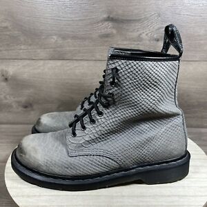 Dr Martens 1460 Gray Leather Faux Snake Skin 8 Eye Combat Boots Mens Size 10 