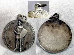 Vintage ST Saint FLORIAN Medallion STERLING SILVER Pendant FIREFIGHTER Old CHARM - Picture 1 of 4