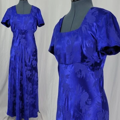 Vestido Vintage All That Jazz Azul sobre Azul Floral Satinado Imperio S/S Talla 9/10 Foto 1 de 4