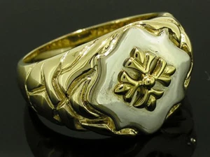 MR036 Genuine 9ct 9K SOLID Gold Two-Tone MENS Shield Crested Signet Ring size 11 - Picture 1 of 4