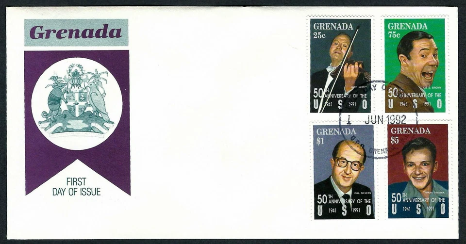 GRENADA, SCOTT # 2083-2090, FDC COVER OF FAMOUS ACTORS, JACK BENNY & OTHERS 1992 - Image 1 of 1