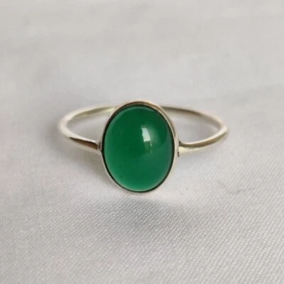925 Argento Sterling Handmade Verde Naturale Onice Anello Solid Donna Tutti Size - Immagine 1 di 4
