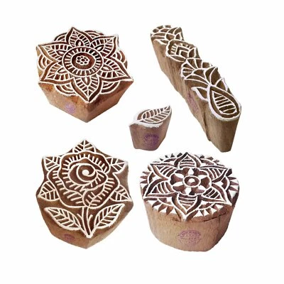 Designer Pattern Rose and Flower Wooden Blocks for Printing (Set of 5) - Image 1 of 3