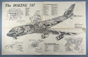 BOEING 747 FLIGHT CUTAWAY FROM BOAC NEWS VINTAGE AIRLINE POSTER B.O.A.C. - Picture 1 of 2