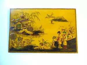 Antike Republik Periode Chinesische Lack Holz Plakette Gelb Ocker Gold Grün Rot - Bild 1 von 8