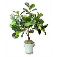Faux Fiddle Leaf Fig Tree in Aqua Blue Embellished Pot