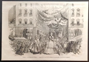 Antiker Druck Ansicht Via Pò Karneval in Turin Piemont Holzschnitt 1866 - Bild 1 von 4