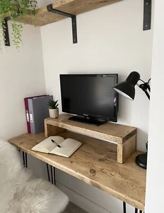 Wooden Monitor Stand | Rustic TV iMac PC Riser | Desk Organiser | Table Storage - Picture 1 of 8