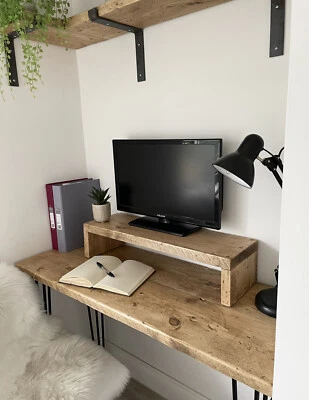Wooden Monitor Stand | Rustic TV iMac PC Riser | Desk Organiser | Table Storage - Image 1 of 4
