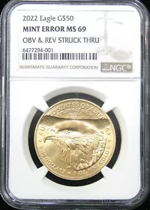 2022 $50 1oz GOLD EAGLE NGC MINT ERROR OBV & REV STRUCK THRU MS69 *VERY RARE* - Picture 1 of 6