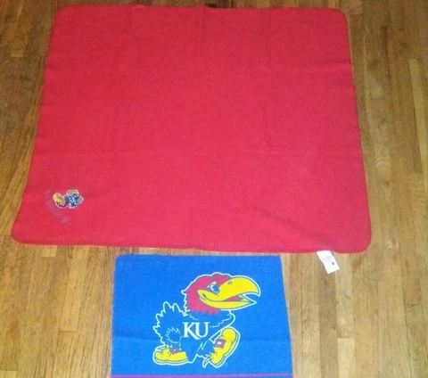 Kansas University Jayhawks Throw Blanket 30X33 NCAA College Fleece Blue Red Lot Cover