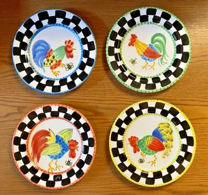 SET OF 4 Anne Hathaway Present Tense Rooster Chicken Plates Hand Painted Italy - Picture 1 of 22