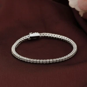 14K Solid White Gold 4.00ct Lab-Grown Round Brilliant Diamond Tennis Bracelet - Picture 1 of 9
