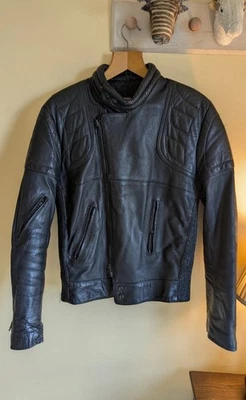 Chaqueta de cuero negra vintage WOLF LEATHERS moto talla 38 pequeña Foto 1 de 4