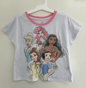 Disney Princess Kid Girl Cinderella Snow White Moana Short Sleeve PJ Top White M - Picture 1 of 4