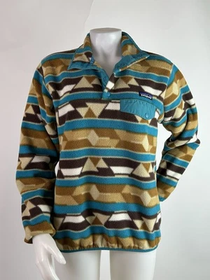 Pulôver de lã Patagonia feminino marrom médio azul-petróleo Synchilla Snap montanha asteca - Imagem 1 de 4