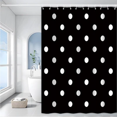 波尔卡圆点浴帘复古涂鸦黑色白色时尚浴室装饰 — 第 1/4 张图片