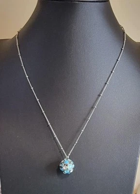 Women's Fossil Blue & Clear Crystal Ball Pendant Necklace Beaded Chain  - Image 1 of 3